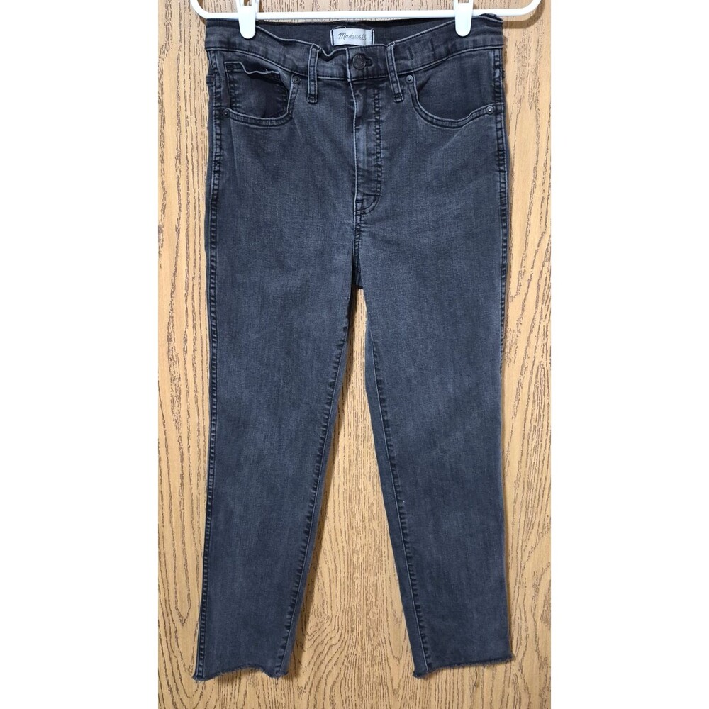 Madewell Women's Faded Dark Grey Stovepipe Slim Distressed Ankle Jeans Sz 29